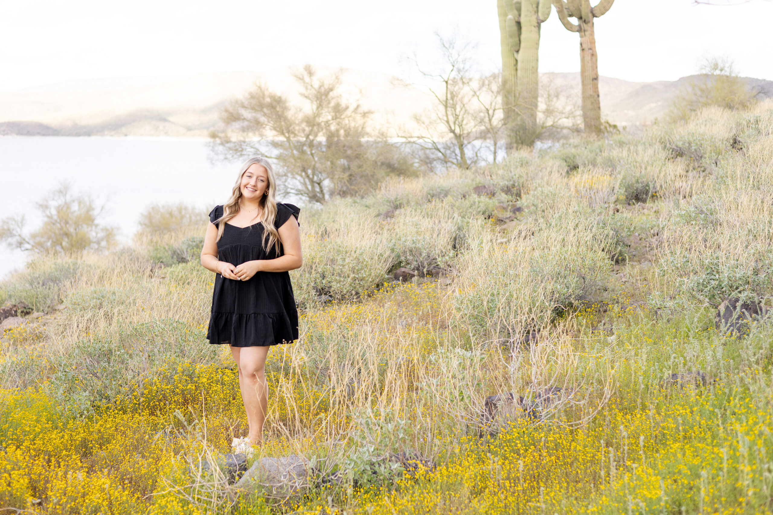 Peoria, AZ Senior Photography Session with Senior girl in black dress at Lake Pleasant, Peoria, AZ.