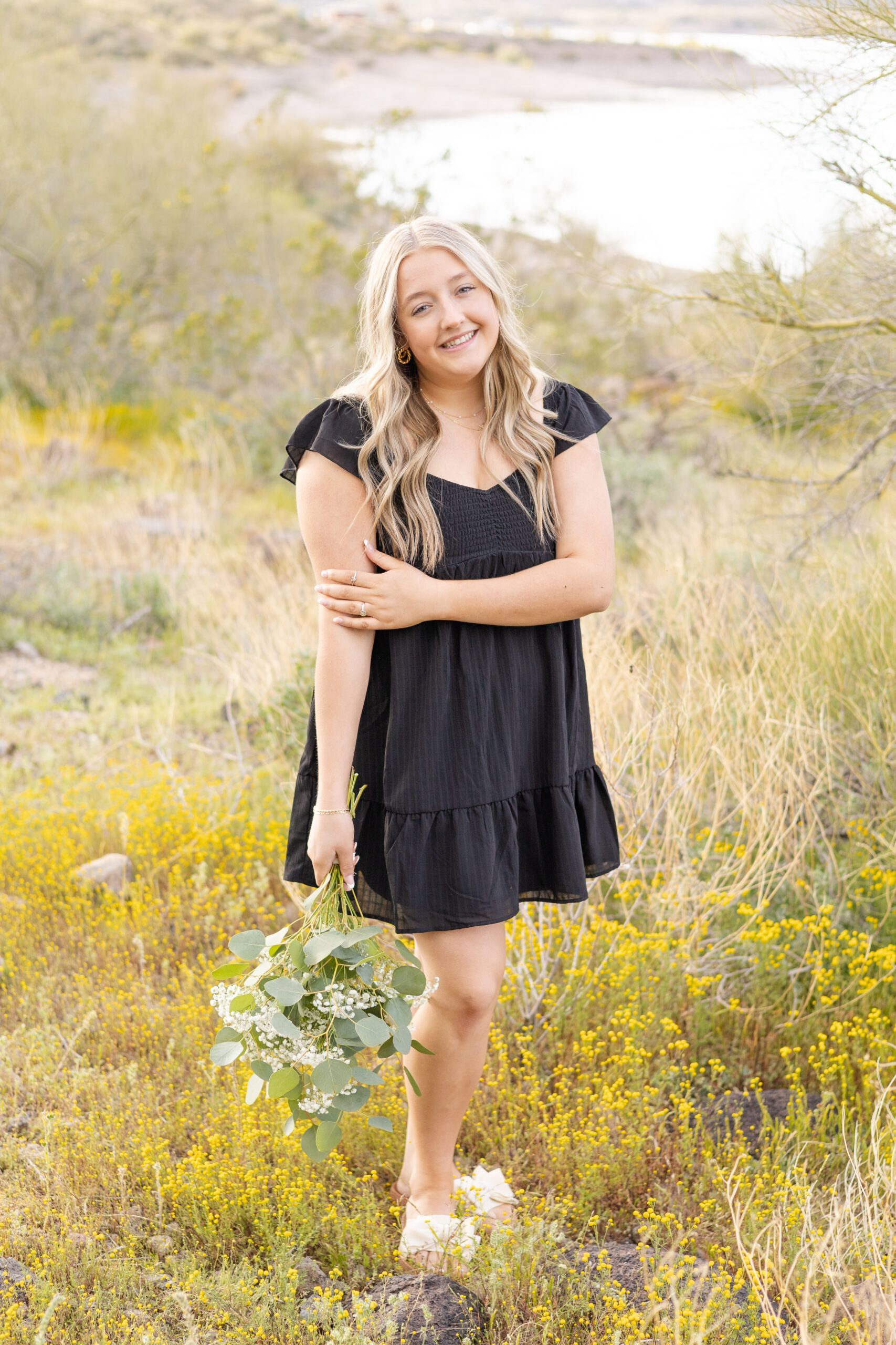 Lake Pleasant senior photography location allows for natural desert and water in photographs.