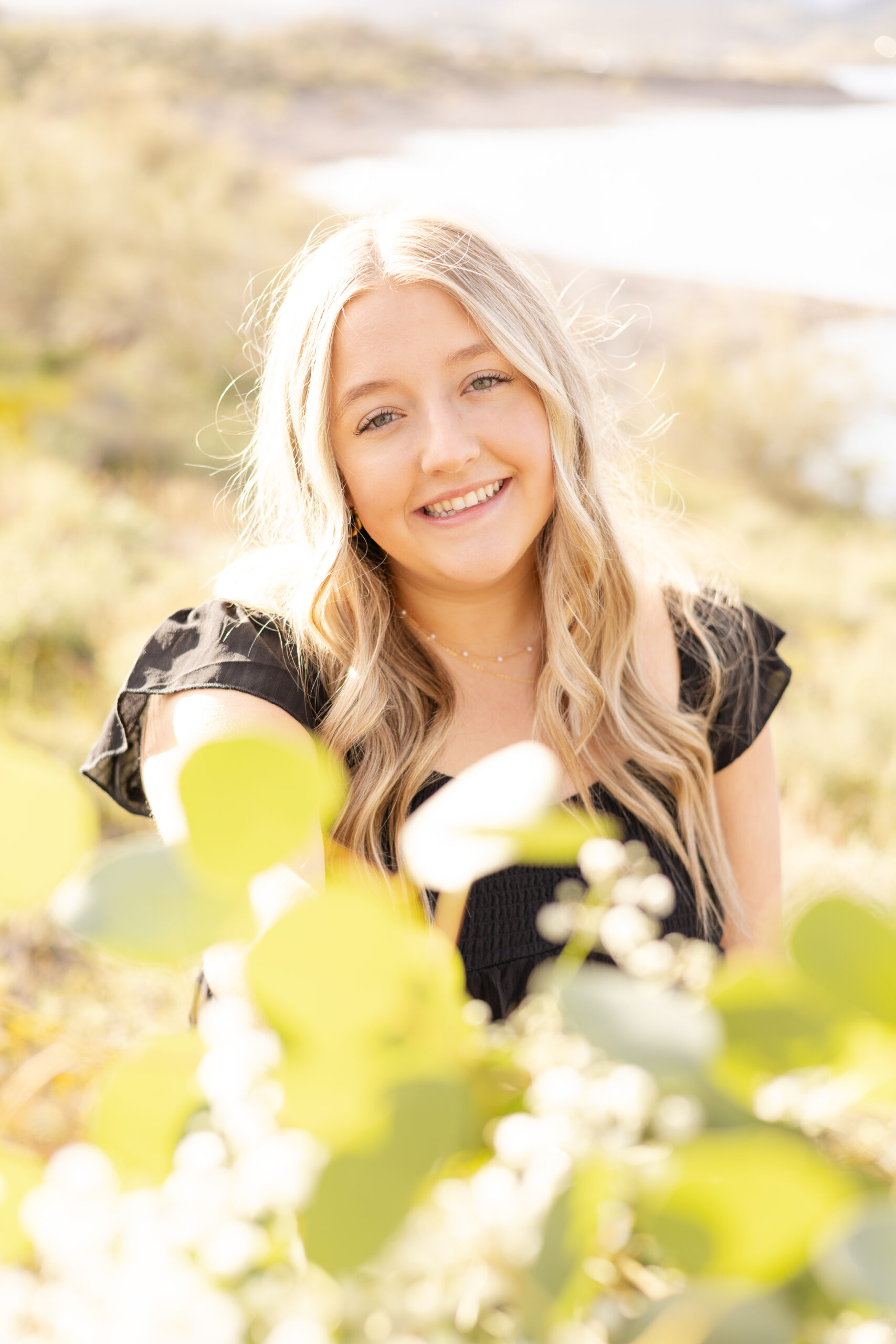 Senior photography session with senior bouquet.