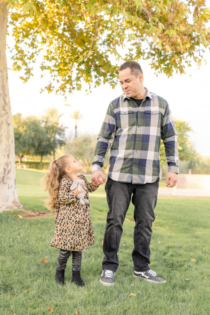 Father and daughter at a fall mini session in Peoria, AZ.