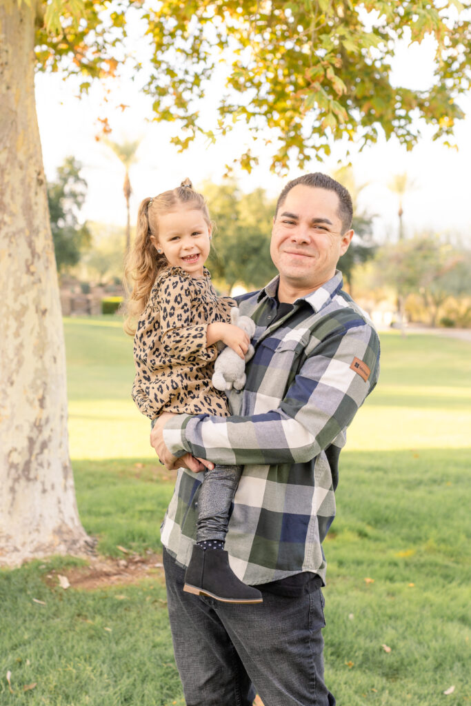 Father and daughter at a fall mini session in Peoria, AZ.