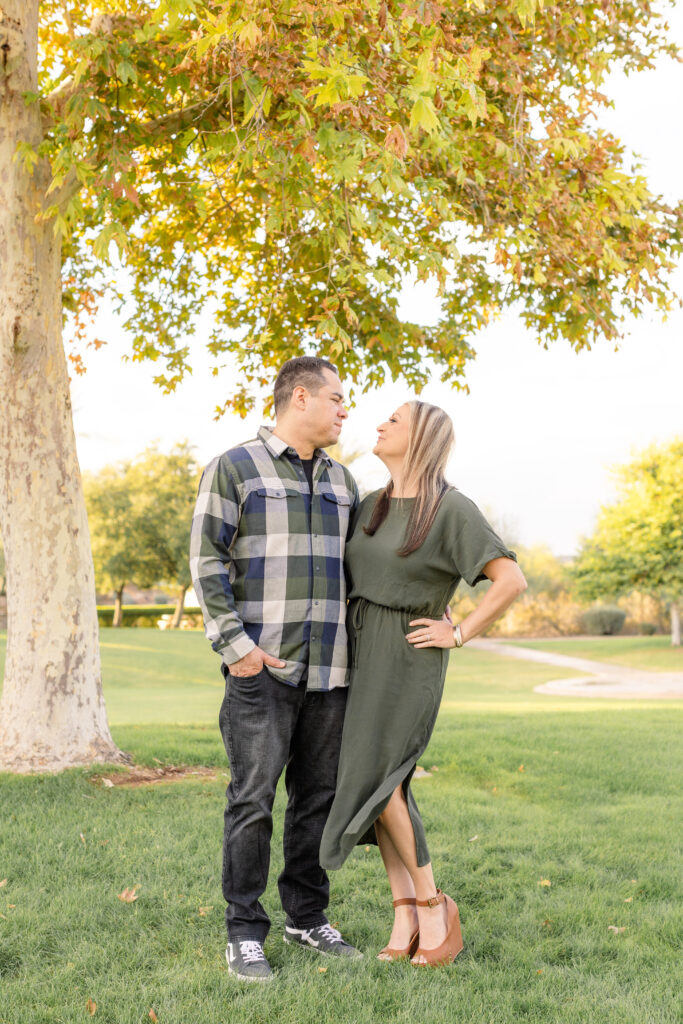 Husband and wife during fall mini session.